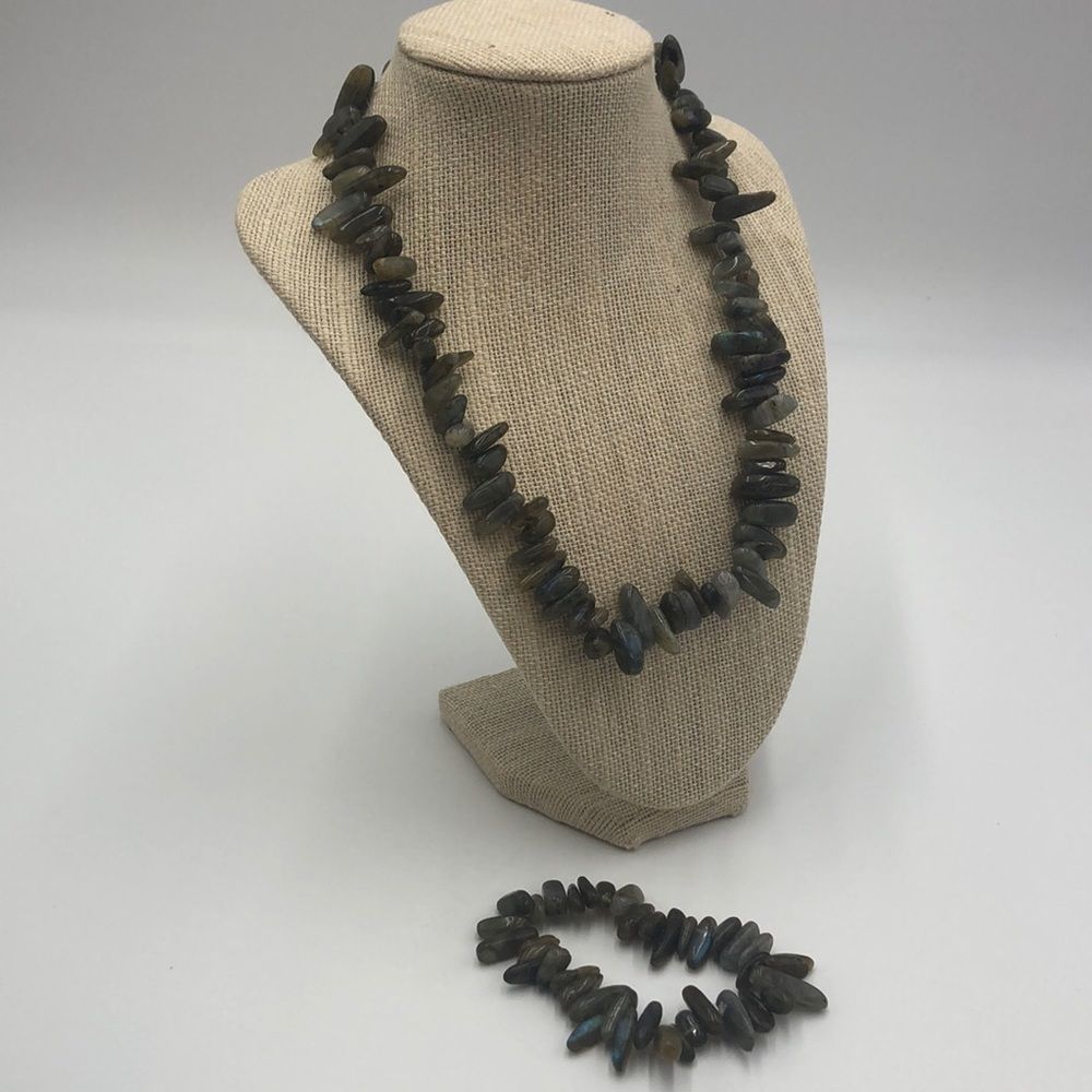 Labradorite Chunky Slab Bead necklace/stretch bracelet set
